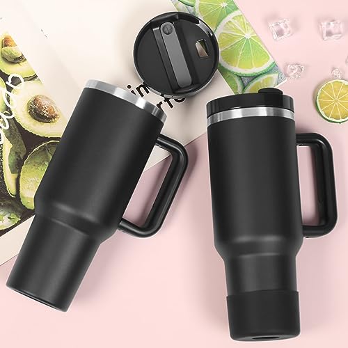 Black 40 oz Stainless Steel Tumbler with Handle & Straw Lid - Bulk 4 Pack
