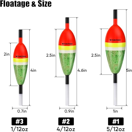 THKFISH Red/Green Mixed 6PCS Slip Bobbers - Balsa Wood Fishing Floats for Crappie Bluegill Trout