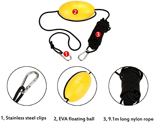 MOPHOEXII Yellow 2 Pack Marine Anchor Buoy Marker with 30ft Rope & Stainless Steel Hook