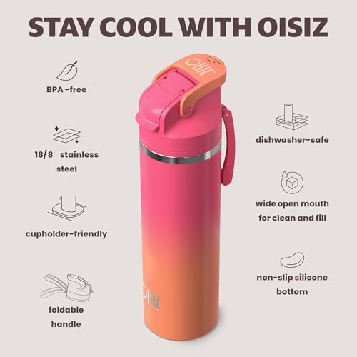 OISIZ Sunset Insulated 24 oz Water Bottle with 2-in-1 Straw & Spout Lid, Leakproof & Keeps Cold 24H