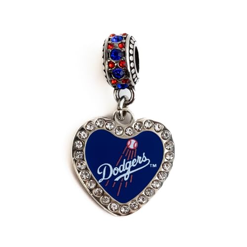 Dodgers Heart Shaped Rhinestone Charm Pendant for Bracelets