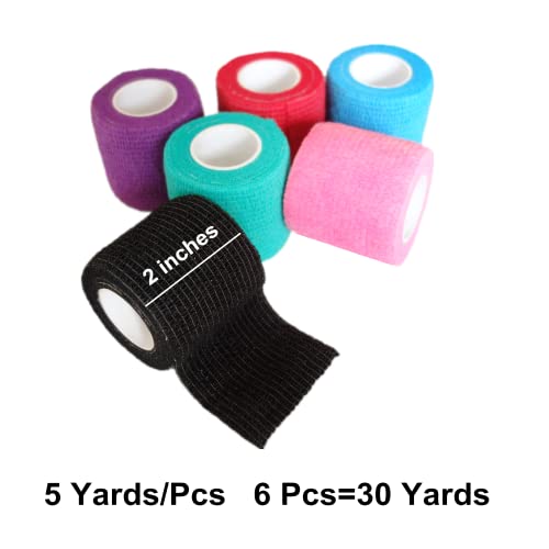 Cohesive Bandage Wrap - 6 Pack, 2 Inch, Self Adhesive, Multi Colors