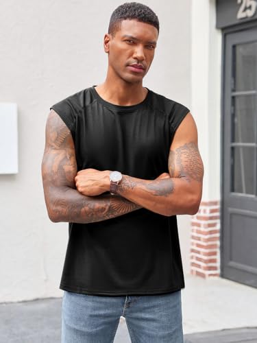 Men's Sleeveless Tank Top - Athletic Gym Shirt, Large, Black