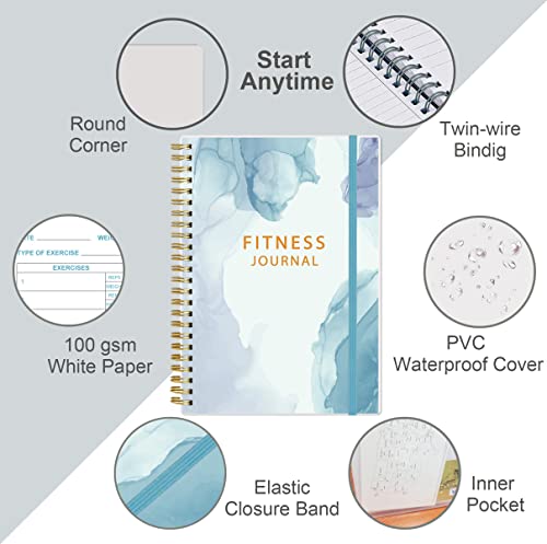 Fitness Journal for Weight Loss & Muscle Gain - Teal Watercolor