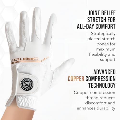 Copper Tech Ladies Golf Gloves Left Hand White Medium-Large 2 Pack
