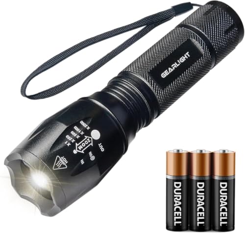 GearLight LED Tactical Flashlight S1000 with Batteries Included, Bright, Zoomable, 5 Modes, Compact for Camping & Emergency