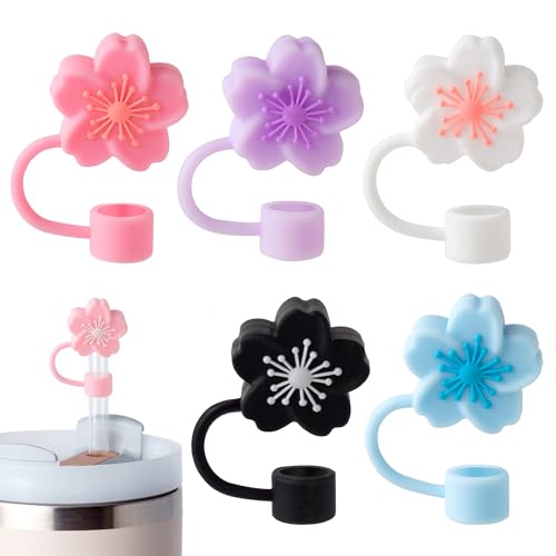 6PCS Flower Silicone Straw Covers for 10mm Straws - Reusable Dustproof Toppers