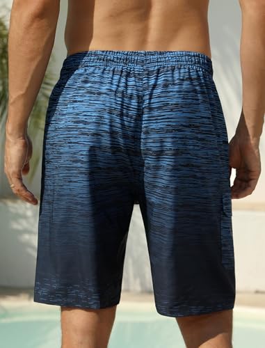 SILKWORLD Men's 9" Quick Dry Swim Trunks with Mesh Liner X-Large Gradient-Stripe-Blue