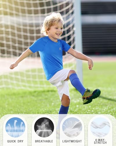 Boys' Compression Shirt - Youth Sports Base Layer Top, Royal Blue, Large