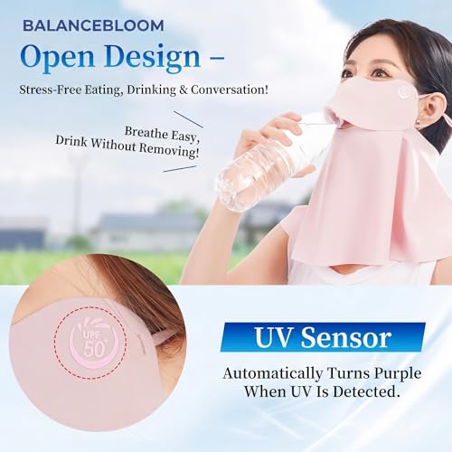 BALANCE BLOOM UPF 50+ Cooling Face Mask 2 Pack – Pink, Breathable Mouth Opening, Washable UV Protection