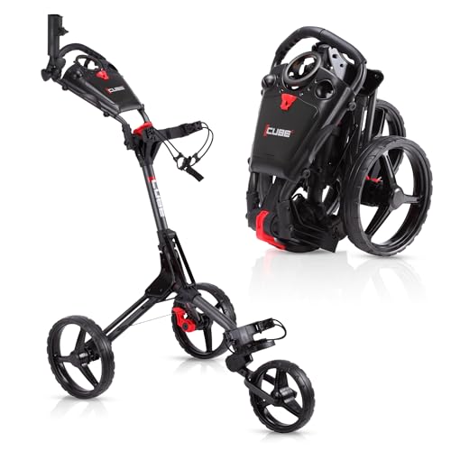3-Wheel Golf Push Cart - Lightweight Folding with Umbrella Holder - Charcoal/Black
