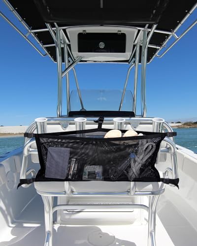 PLOZANO 32 Inch Boat Storage Bag with 3 Divisions, Adjustable Mesh Organizer for Tackle & Life Jackets