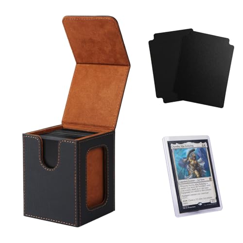 MTG Deck Box for Commander Cards - Holds 120 Single/100 Double-Sleeved Cards, PU Leather with Dividers & Toploader