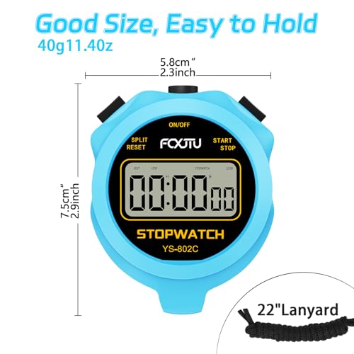 Digital Simple Stopwatch Timer - Silent, Clear Display, Blue