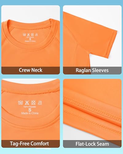Large Boys UPF 50+ Short Sleeve Swim Shirt Rash Guard - Orange