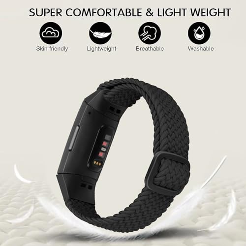 Adjustable Braided Nylon Straps for Fitbit Charge 3 & 4 - Black+Smoky Purple
