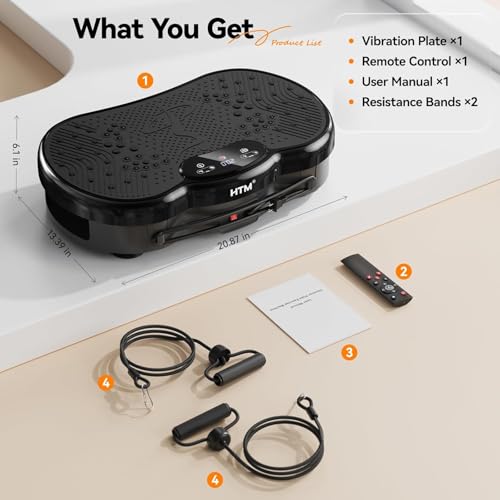 HTM Black Vibration Plate Exercise Machine with 9 Modes & 120 Speeds for Home Fitness