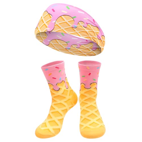 Ice Cream Sports Headband & Socks Set - Pink