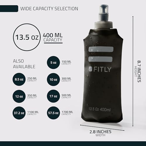 FITLY Soft Collapsible Running Water Bottle - Black, 13.5oz