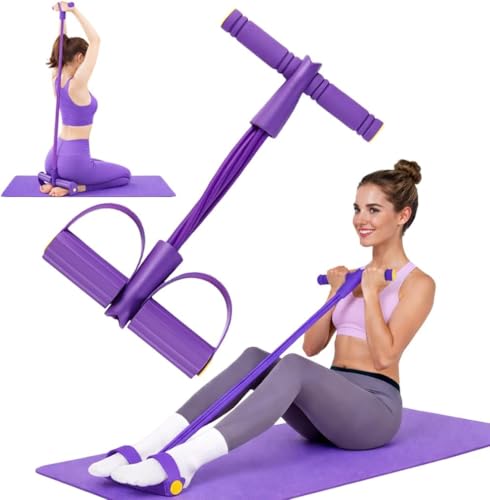 Purple Resistance Bands with Handles & Foot Pedal — Full Body Workout Equipment