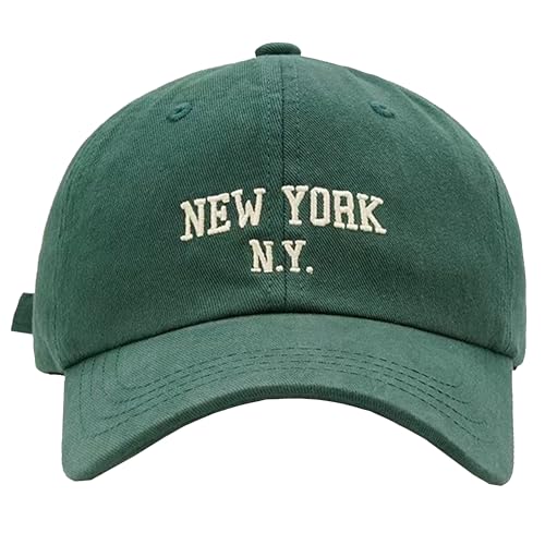 Washed Baseball Cap - Adjustable Unisex New York Hat - Green
