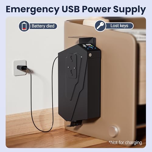 Biometric Bedside Gun Safe with Quick Access - Black