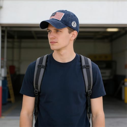 American Flag Embroidery Baseball Cap - Adjustable Navy Medium