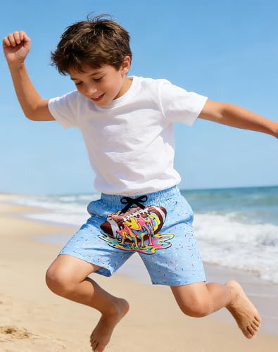 Boys Swim Trunks with Compression Liner - Ice Cream Football, 7-8 Years