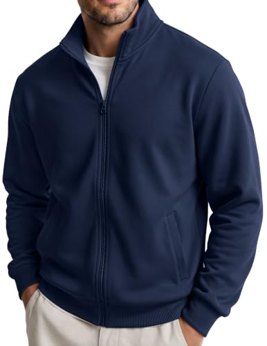 COOFANDY Mens Zip Up Lightweight Fleece Jacket Navy Large