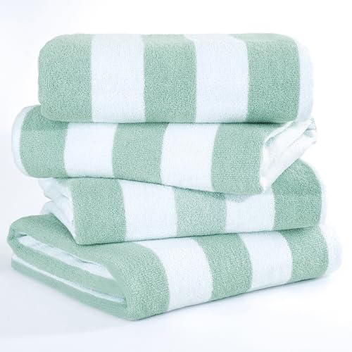 American Soft Linen 4-Piece Cabana Striped Beach Towels 30x60in Mint – Oversize Quick Dry Sand-Free