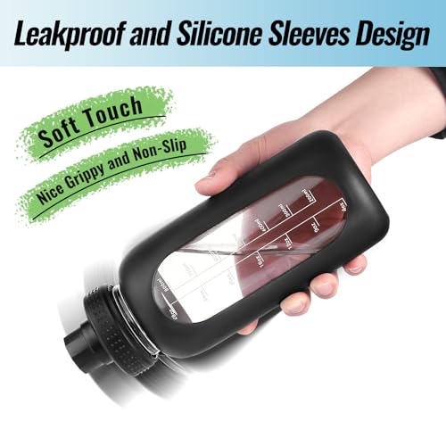 EALGRO 32 oz Glass Water Bottle with Straw (Black) – Large 2-Lid Hydration Jar