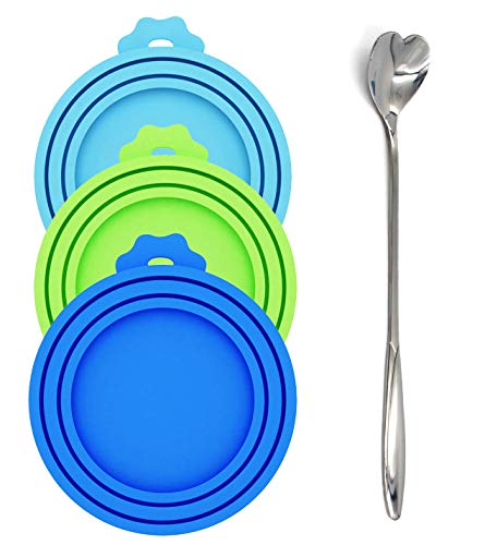 Universal Silicone Pet Food Can Lids - 3 Pack with Spoon, Food Grade