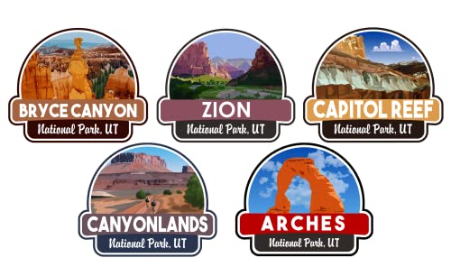 Utah National Parks Vinyl Sticker Set - 5 Pack of 5" x 4" Stickers