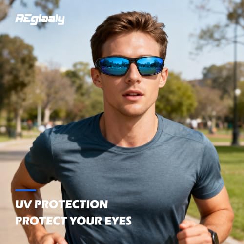 Polarized Sports Sunglasses for Men - Black Frame/Grey Lens