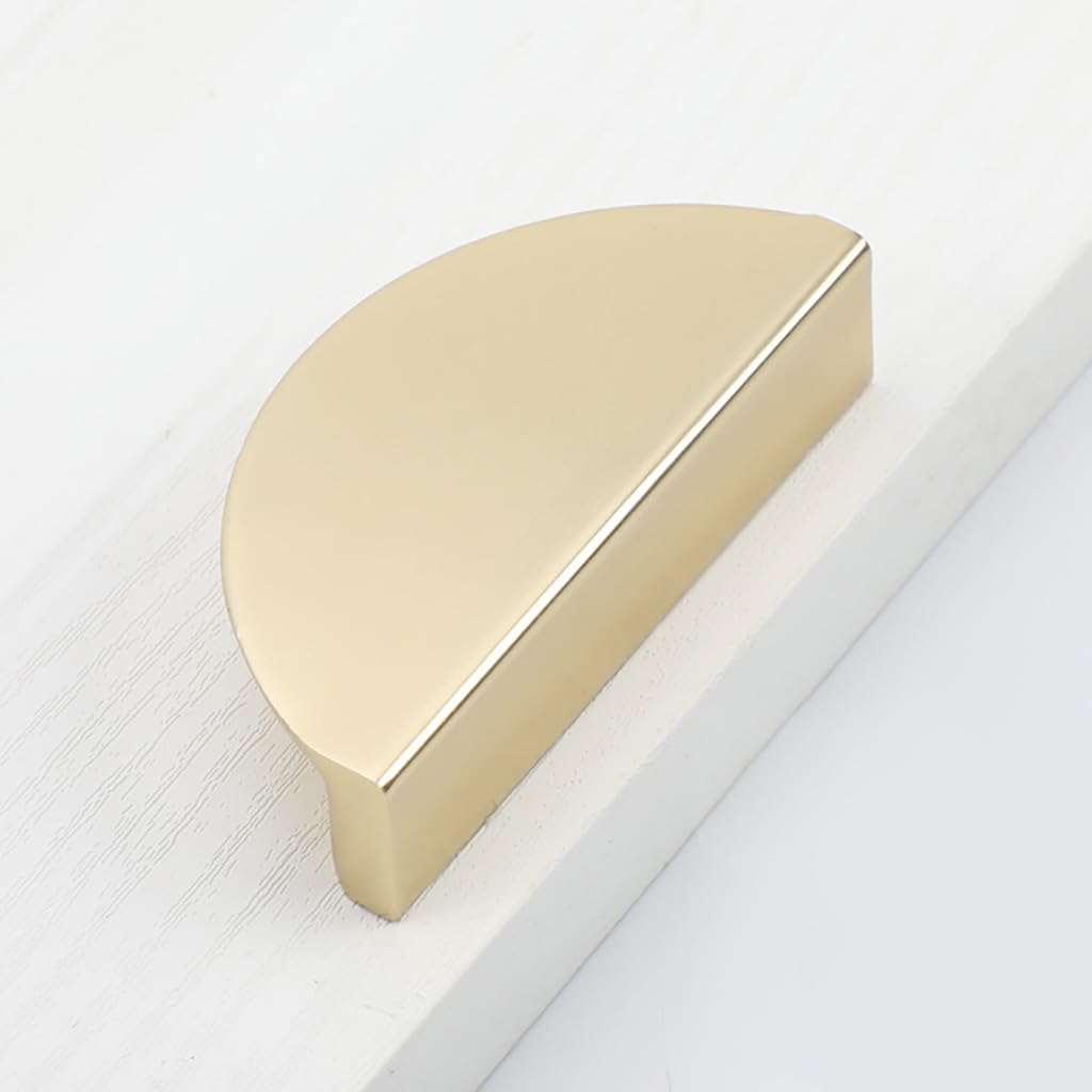 ESreake Half Moon Cabinet Pulls Handles,4 Pack 2.52" Hole Spacing Semicircle Drawer Pulls, Finger Pulls Edge Pulls Handles for Kitchen Cabinets with 3 Kinds Screws (4 Pack, Gold)