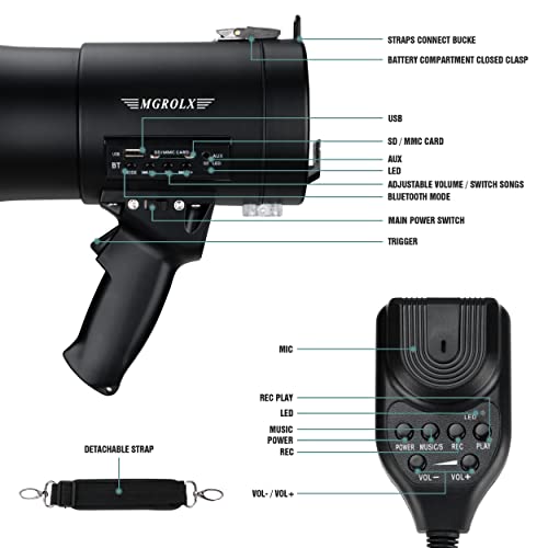 50W Bluetooth Megaphone with Siren & Recording - Matte Black