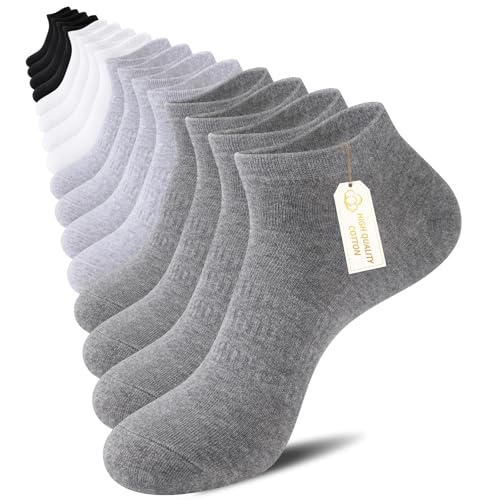 Mens Ankle Socks - Low Cut Cotton Running Socks, 8 Pairs in Black, White, Grey