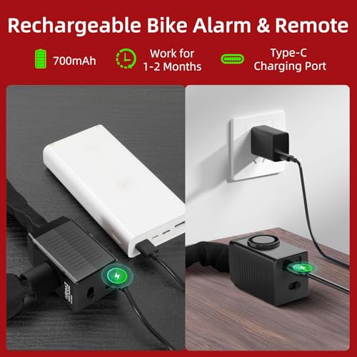 BANGTING Heavy Duty 4ft Bike Chain Lock with 110dB Alarm, Black