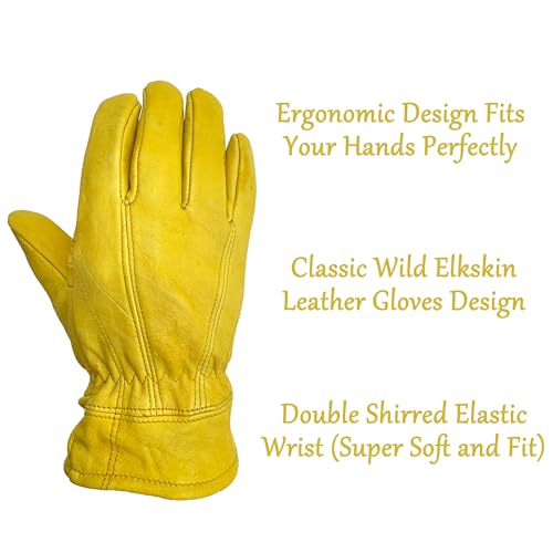 SKYDEER Premium Full Wild Elkskin Leather Work Gloves (2 Pairs), All-Weather Durable & Breathable, Anti-Slip Grip for Truck Driving and Labor Use (SD8683T/XL)