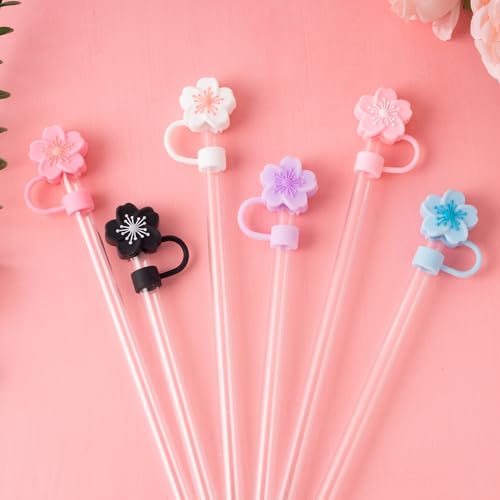 6PCS Flower Silicone Straw Covers for 10mm Straws - Reusable Dustproof Toppers
