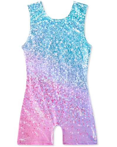 Gymnastics Leotard for Girls - Shiny Biketard Unitard 3-4T Diamond Pink Green