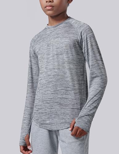 Liberty Imports 4 Pack Youth Boys Long Sleeve Shirts with Thumb Holes - Medium Light Gray, Charcoal, Navy, Gray