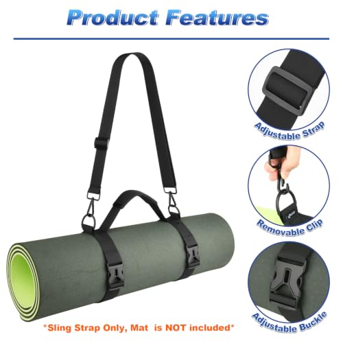 Adjustable Yoga Mat Strap with Shoulder Handle - Black