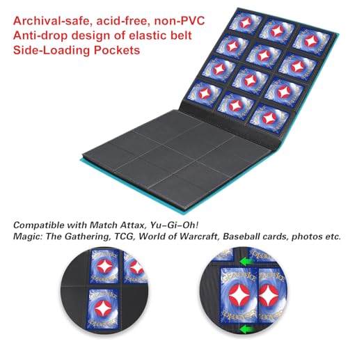 GEAoffice Large 12-Pocket Card Binder - Peacock Blue, Archival Safe, Holds 624 Cards