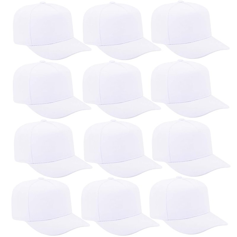 ZH 12 PC 5 Panel Baseball caps, Bulk Baseball caps, Customizable DIY Design, Wholesale Caps, One-Size-Fits-All White