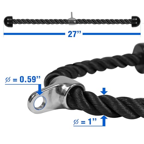 Tricep Pulldown Rope Attachment - 27 Inch Nylon with Carabiner