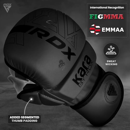 7oz Hybrid MMA Gloves - Sparring Grappling, Black/S-M
