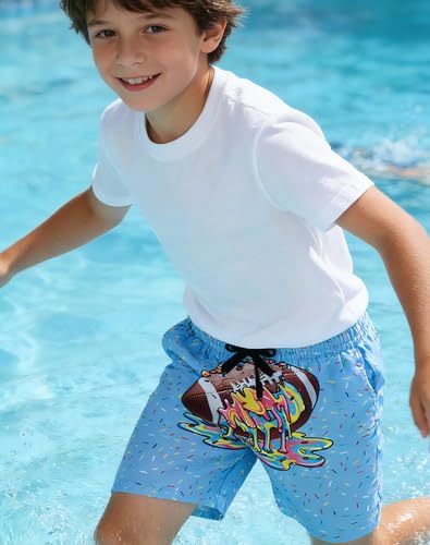 Boys Swim Trunks with Compression Liner - Ice Cream Football, 7-8 Years