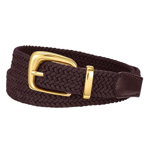 Elastic Braided Belt for Women - Stretch Woven Waist Belt - Coffee, Fits 36–41 in