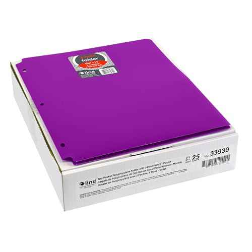 C-Line Two-Pocket Heavyweight Poly Portfolio Folder with Three-Hole Punch, Box of 25, Purple (33939-25)